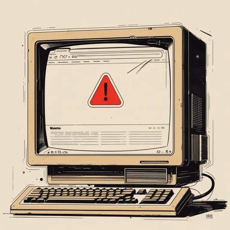 1990+computer,+old+website+on+the+screen,+with+a+_red+flag_+-+beige,+black,+and+white+sketch