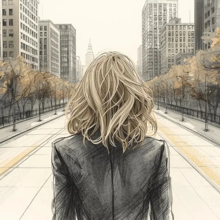 A+BLONDE+LEADER+WOMEN+FACING+TALL+BUILDINGS+AND+A+LONG+ROAD+MAKE+HER+AT+THE+CENTER+OF+PICTURE+LIKE+SHE+IS+READY+TO+WALK+AND+LEARN+MORE+BUT+FULL+OF+GRATITUDE+IN+HER+PAST_+COLORS+TO+USED+BEIGE+BLACK+AND+WHITE